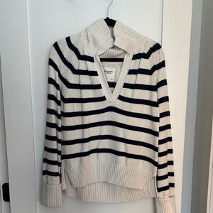 Abercrombie & Fitch Navy and Cream Striped Turtleneck Sweater